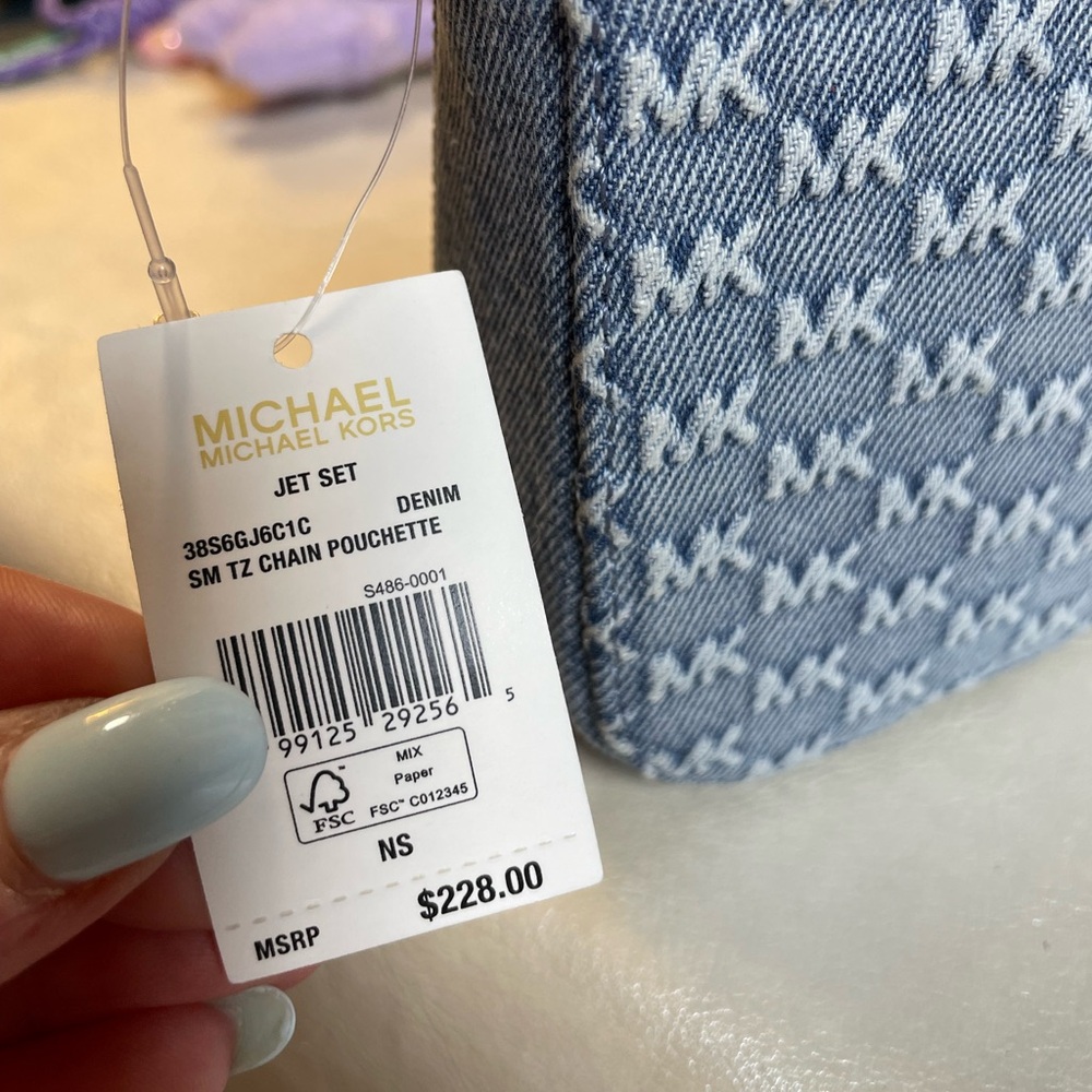 Michael Kors Jet Set Small Chain Denim Pouchette NWT - Picture 15 of 17